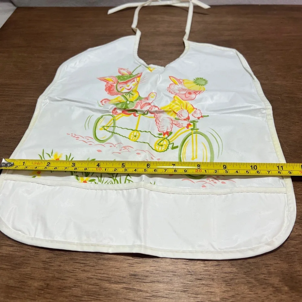 Vintage Dorsey Vinyl Baby Bib Anthropomorphic Kitten Lamb Tandem Bicycle Retro